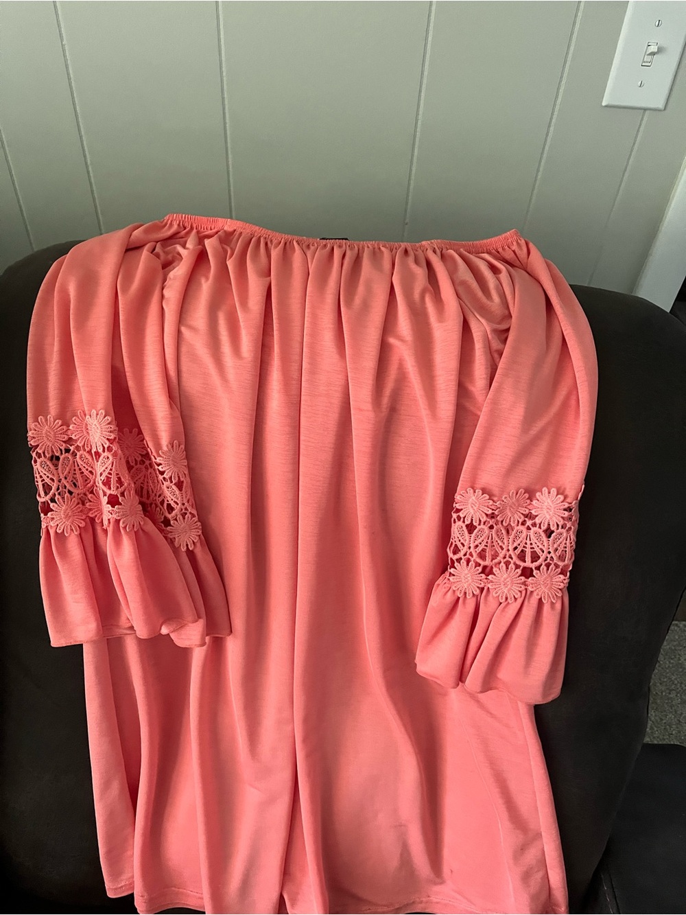 WinWin Coral Off-Shoulder Tunic with Lace-Sleeve Detail